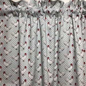 HANDMADE GREY ROOSTER COTTON VALANCE, 42 X 15 INCHES